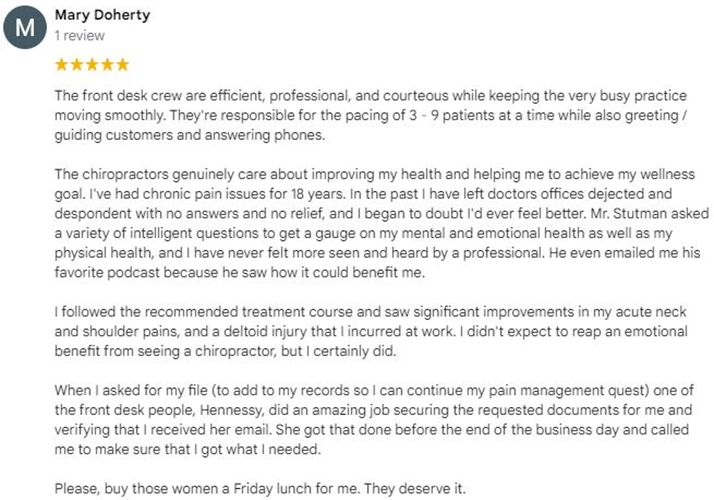 Chiropractic Baltimore MD Testimonial Mary D