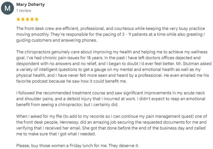 Chiropractic Baltimore MD Testimonial Mary D Chiropractic Baltimore MD Testimonial Mary D
